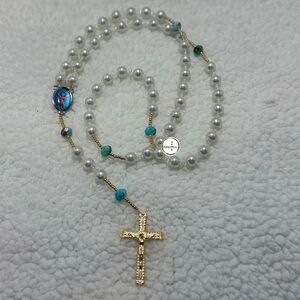 Elegant Rosary with Gold Cross and Pearl Beads